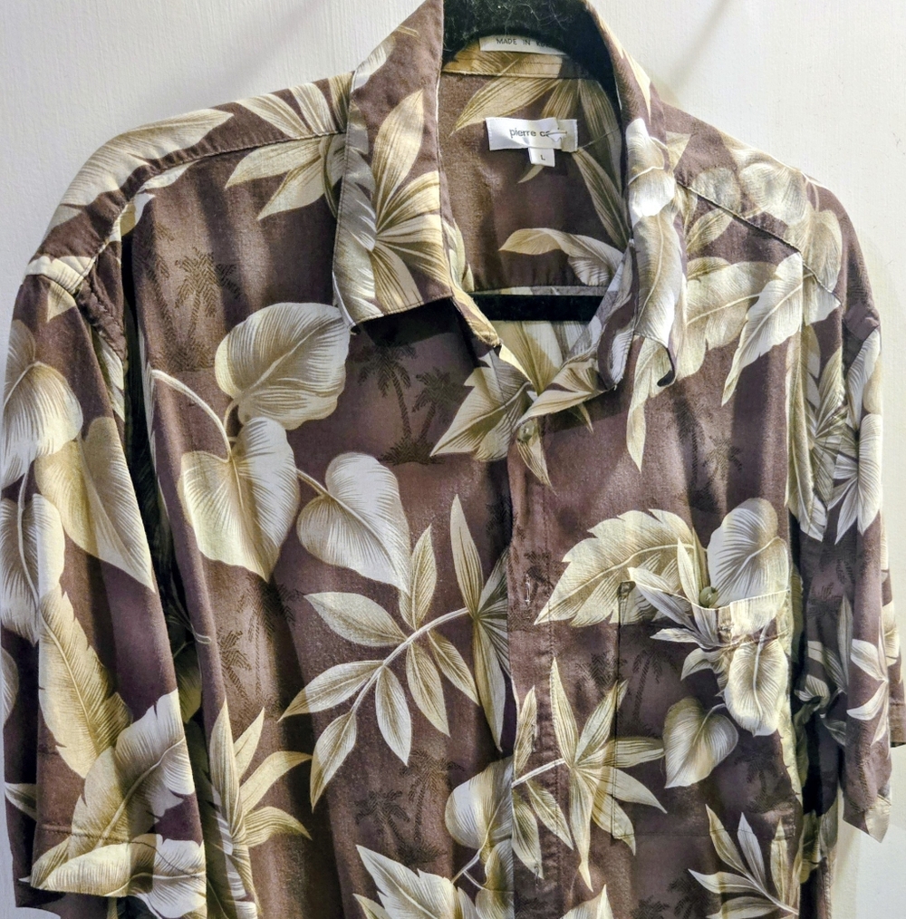 Pierre Cardin Mens Brown and Cream Leaf Print Shirt